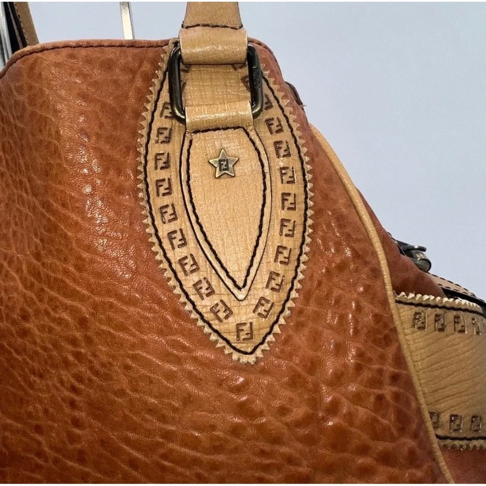 Fendi Du Jour RARE Embossed Leather Satchel Designer Handbag F Logo Details
